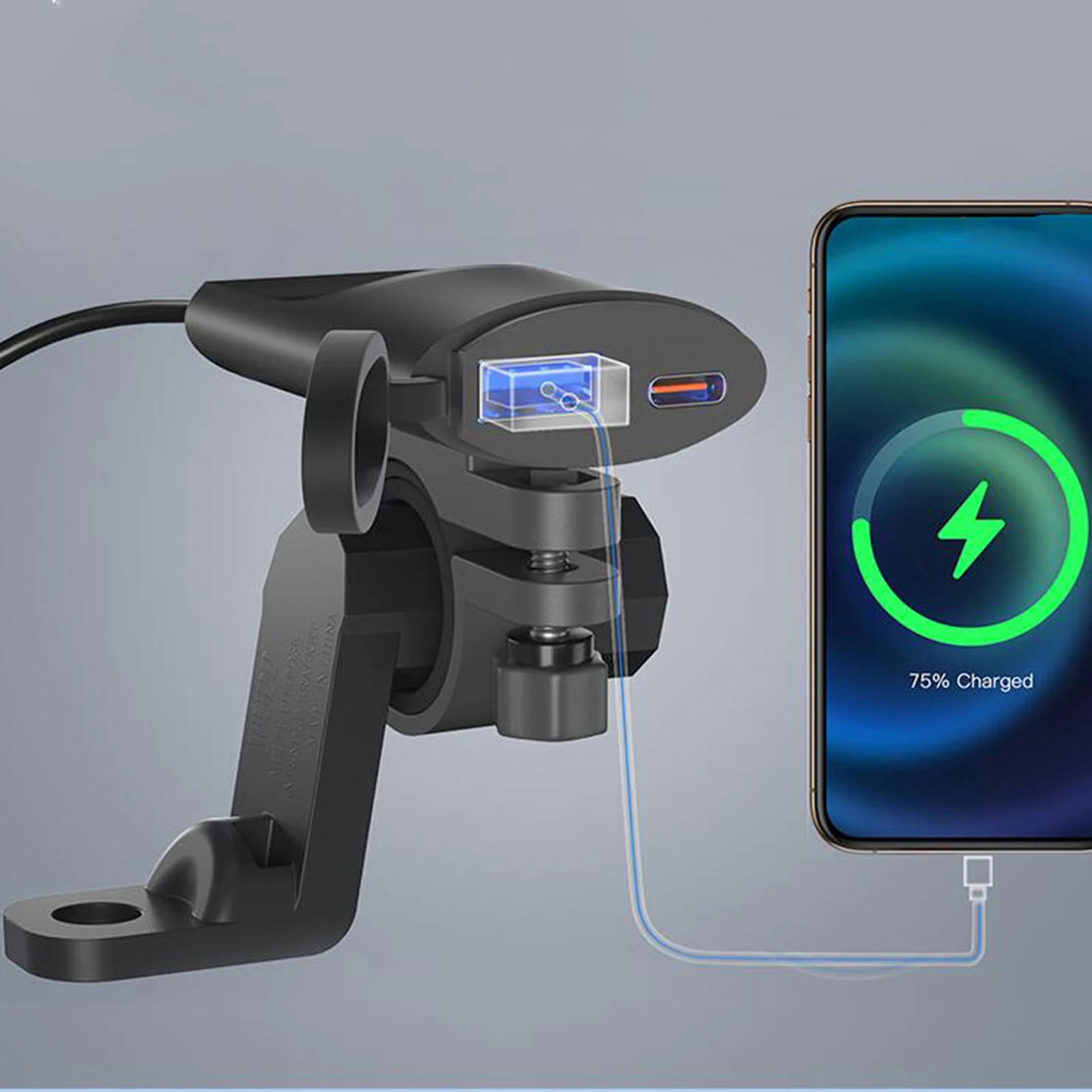 Universal Motorcycle Phone Charger QC 3.0 USB Fast Charging Waterproof 12V-24V Power Adapter for Smartphone Motorbike Scooter - Image 4