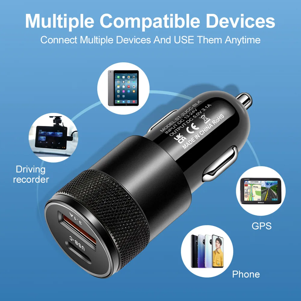 66W USB Car Charger Quick Charge 3.0 USB Type C Fast Charging Phone Adapter For Iphone Laptops Tablets - الصورة 6