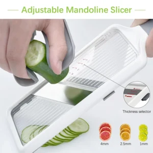 LMETJMA Multi Handheld Mandoline Slicer with Adjustable Stainless Steel Blade Kitchen Veggie Chopper Cheese Grater JT237