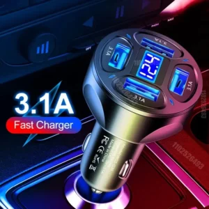3.1A Output Super High Power Fast Charging 4-Port Car Phone Charger with LED Digital Display -One Drag Four USB Multiple Phones