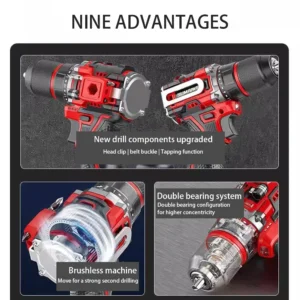 Powerful 20V Cordless Impact Driver with Metal Chuck, Brushless Electric Drill for Home DIY, Screwdriving & Drilling Tools