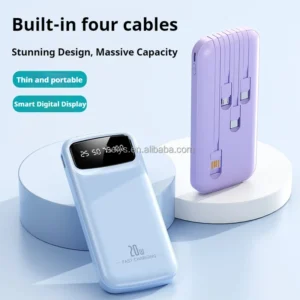 New Hot Sale Portable Charging 4 in 1 Built in Cable10000mAh Power Banks Charger Self-contained Cable Power Bank 10000mAh