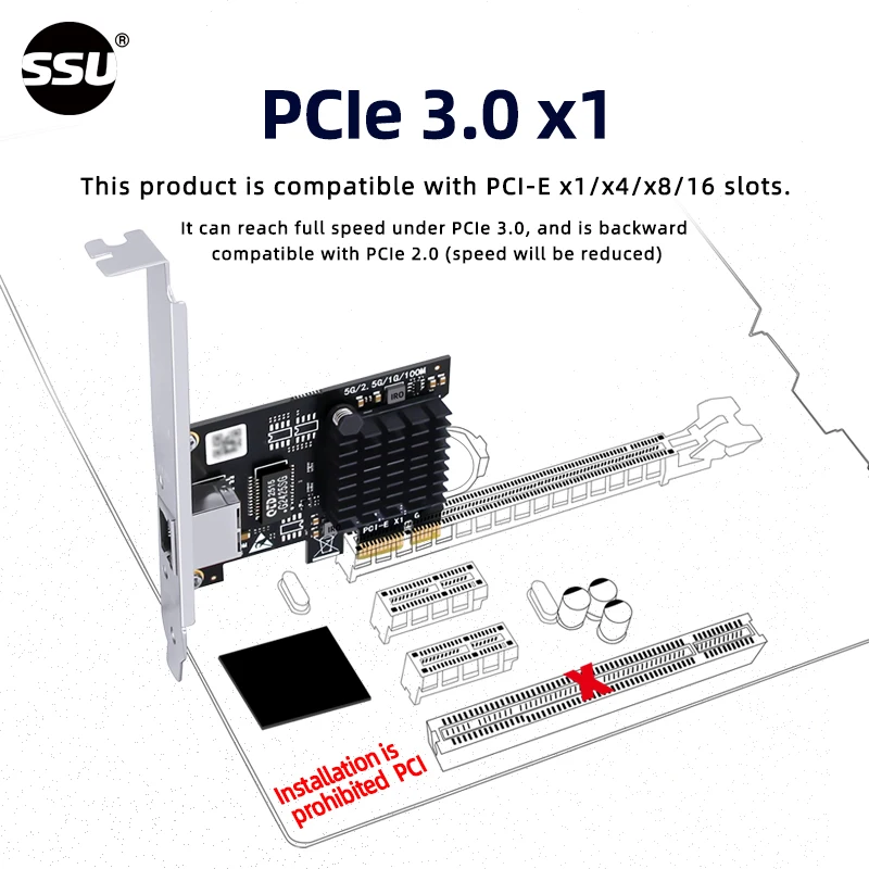 Computer 5G wired network card Ethernet 5Gbps desktop PCI-E x1 to 5G network adapter 5000Mbps, suitable for Windows 10/11 - الصورة 4