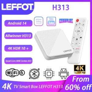 LEFFOT H313 Android 14 Smart TV Box ATV TV Box 4K@60fps 100M/LAN Wifi6 BT5.0 Google Voice Assistant Media Player Set Top Box