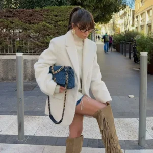MUJER 2025 Faux Fur Women’s Blazers Fashion Outerwears Straight Long Blazer Woman Long Sleeve New Coats and Jackets for Women